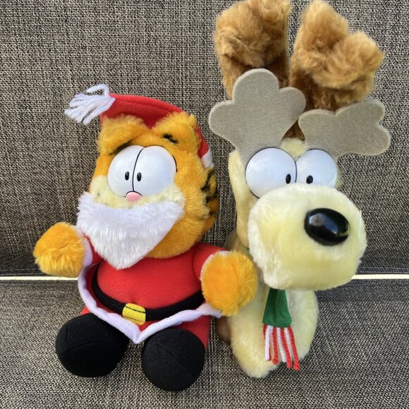 Vintage Garfield Odie Christmas McDonald's Plush Stuffed Animal Cat Dog - Picture 1 of 16